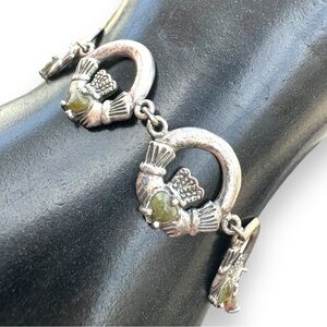 Connemara Marble Stone Set Solid Sterling Silver Claddagh Bracelet